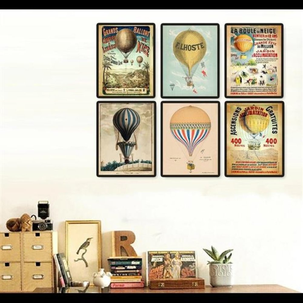 Vintage Balloon Dirigible Aérostat Posters Wall Art Decor Set of 6 Prints
